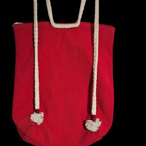 Quilted Patchwork Of Boy Duck Playing Baseball On A Corduroy Bag With Handles - Picture 2 of 4